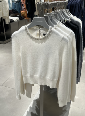 UR国内代购2025春季女气质格雷系短款钉珠饰圆领针织衫UWM950006