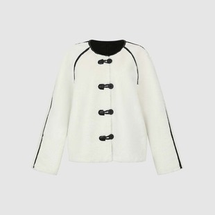 UR国内代购2025冬季女装时尚魅力毛绒撞色条纹搭扣外套UWG150185