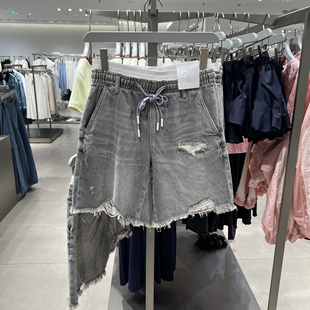 UR国内代购2025春季女装磨白洗水破洞五分牛仔短裤UYV850046