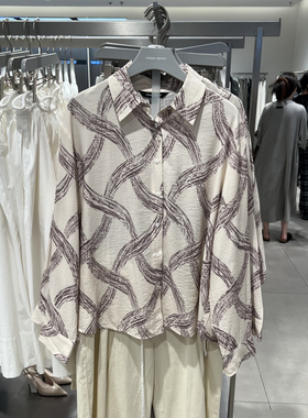 UR国内代购2025秋季女装休闲设计感撞色图案开襟衬衫UWU250009