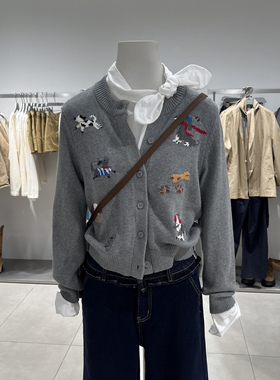 UR国内代购2025冬季女装休闲童趣小狗图案排扣针织开衫UYY950107