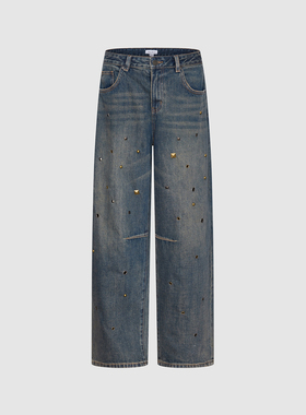 UR国内代购2026春季女装潮流做旧水洗铆钉弯刀牛仔裤UYV860046