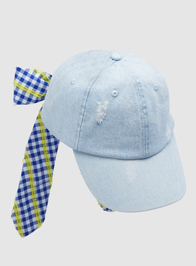 UR国内代购2025夏季女士复古风撞色格纹蝴蝶结棒球帽UAYA50262