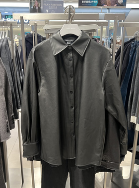 UR国内代购2025冬季女装休闲时尚复古PU宽松罩衫衬衫UWM250120