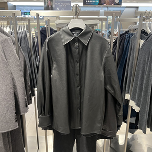 UR国内代购2025冬季女装休闲时尚复古PU宽松罩衫衬衫UWM250120