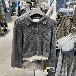UR国内代购2025秋季女装休闲学院拼接假两件短款针织衫UYL950258