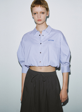 UR国内代购2025夏季女装时尚休闲撞色条纹字母罩衫衬衫UYV250029