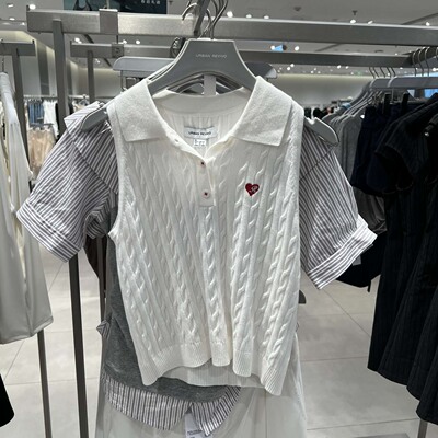 UR国内代购2026春夏女装休闲绞花刺绣半开襟背心针织衫UYY960055