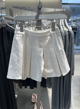 UR国内代购2026春季女装都市肌理感花朵褶皱休闲半裙UYU860053