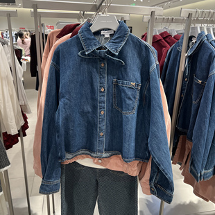 UR国内代购2026春季女装时尚绑带贴袋蝴蝶结牛仔衬衫UYU860014