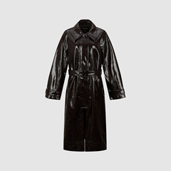 UR国内代购2025冬季女装魅力摩登褶皱PU腰带长款风衣UWG160001