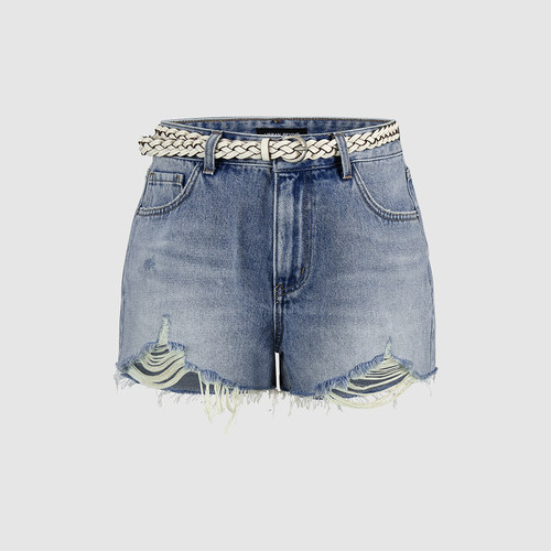 UR国内代购2025夏季女装复古风腰带磨破流苏牛仔短裤UWH850068