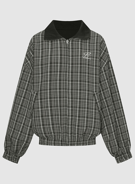 UR国内代购2025秋季女装时尚潮流撞色格纹超宽松外套UWJ150107