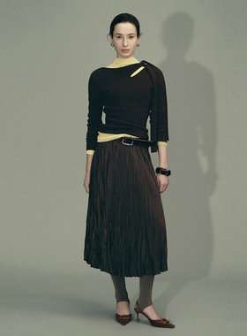 UR国内代购2026春季女装时尚羊毛镂空系带不对称针织衫UWU960004