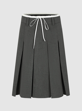 UR国内代购2025冬季女装休闲学院撞色腰头抽绳百褶半裙UYY560003