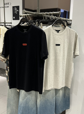 UR国内代购2025夏季男装休闲字母皮牌装饰棉质短袖T恤UMM450102