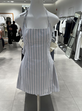 UR国内代购2025秋季女装挂脖露背系带镂空条纹连衣裙UIU750022