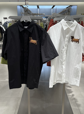 UR国内代购2025夏季男装趣味腊肠狗情侣短袖开襟衬衫UUY250002