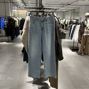 UR国内代购2026春季新款女装魅力珠饰钻饰水洗牛仔长裤UWG860013