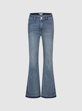 UR国内代购2025冬季女装潮流水洗铆钉修身喇叭牛仔长裤UYV860004