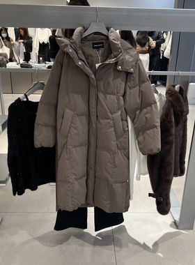 UR国内代购2025冬季女装潮流连帽立领系带长款羽绒外套UWJ150118