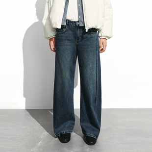 休闲做旧水洗棉质弯刀牛仔长裤 女装 UYL850206 2025冬季 UR国内代购