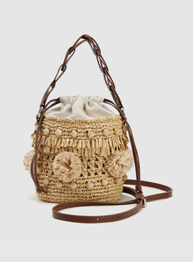 UR国内代购2025春季女士时尚百搭度假风草编手提斜挎包UAYB50065