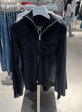 UR国内代购2025冬季女装简约休闲拉链大翻领针织开衫UWJ950087