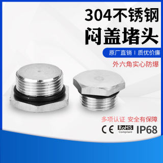 304不锈钢防爆堵头金属实心外丝密封闷盖公制螺纹M20G1/2NPT3/4