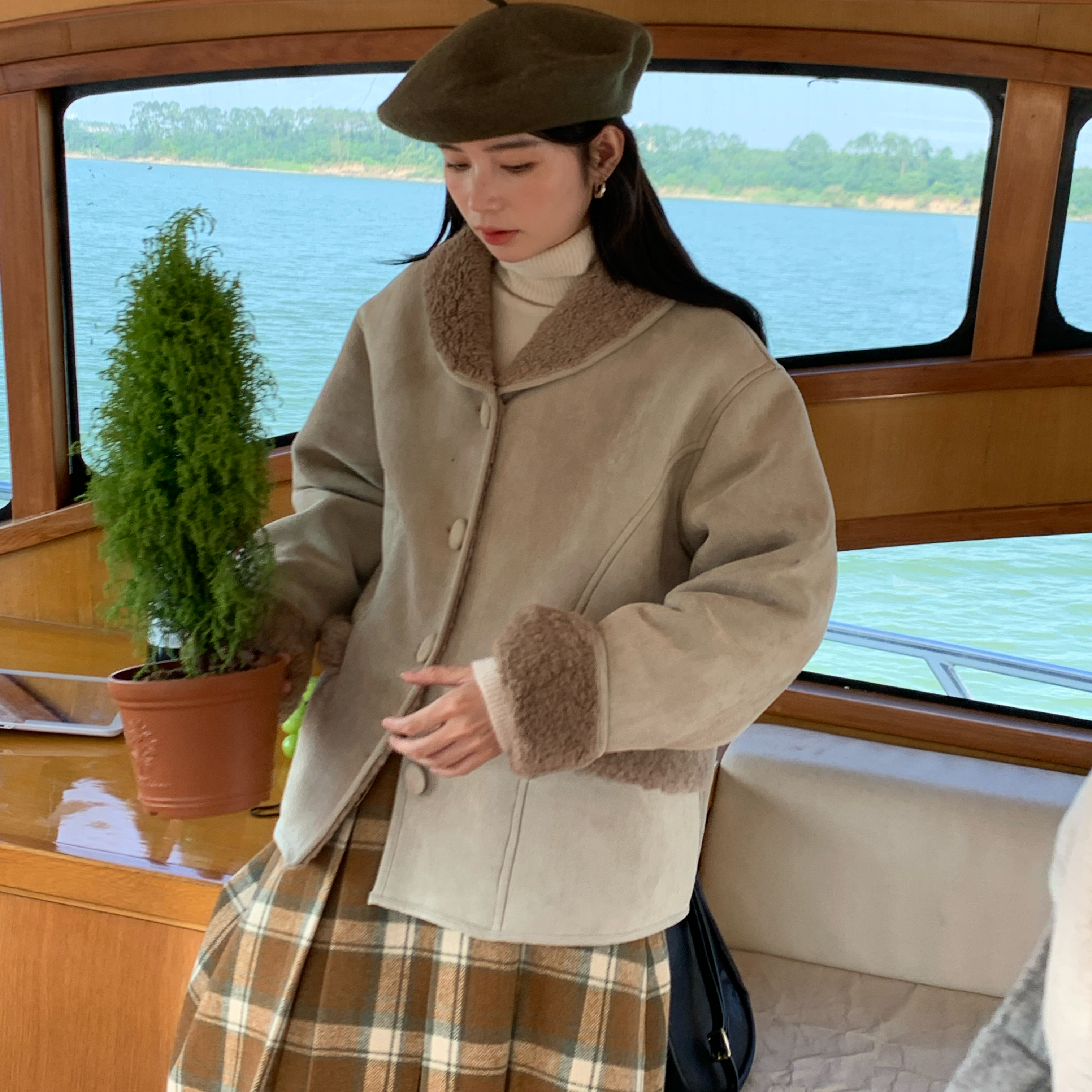 秋屿moment 自制 秋冬保暖百搭通勤翻领外套