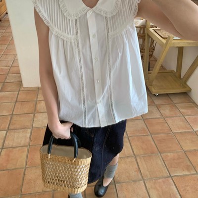 秋屿moment  百搭休闲花边小飞袖衬衫