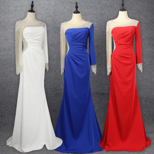 新款长袖晚礼服主持人晚宴年会聚会party气质显瘦学生艺考连衣裙