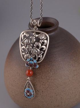 中国风925银复古女款流苏银吊坠