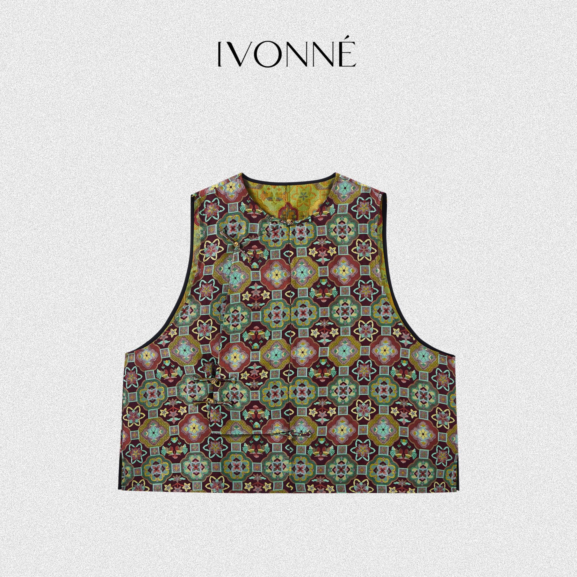 IVONNE|非遗纳沙锦 2026早秋新品 100桑蚕丝 国风琵琶襟马甲上衣