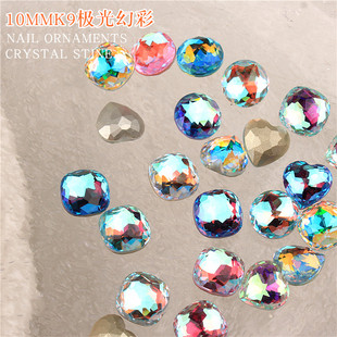 网红抖音热卖大灯泡10MM肥方桃心美甲K9水晶激光幻彩指甲饰品钻石
