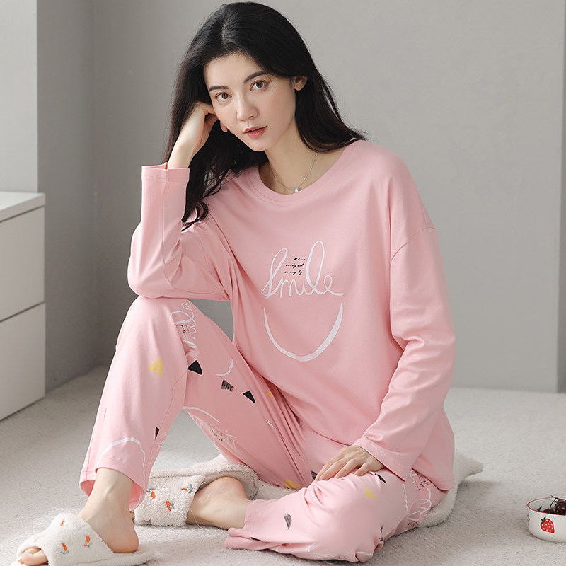 猫人简约长袖纯棉睡衣女款春秋2026新款全棉家居服外穿春秋季套装