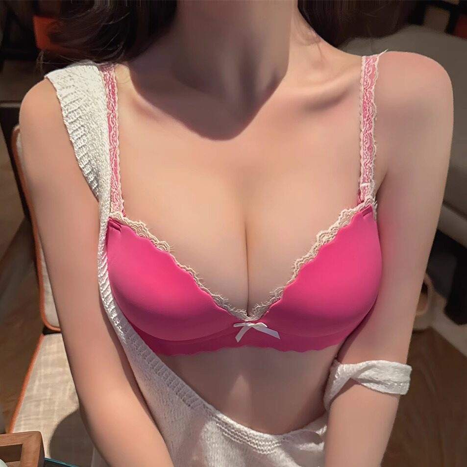 高档性感无痕内衣女蕾丝聚拢小胸罩纯欲显大无钢圈上托文胸套装厚