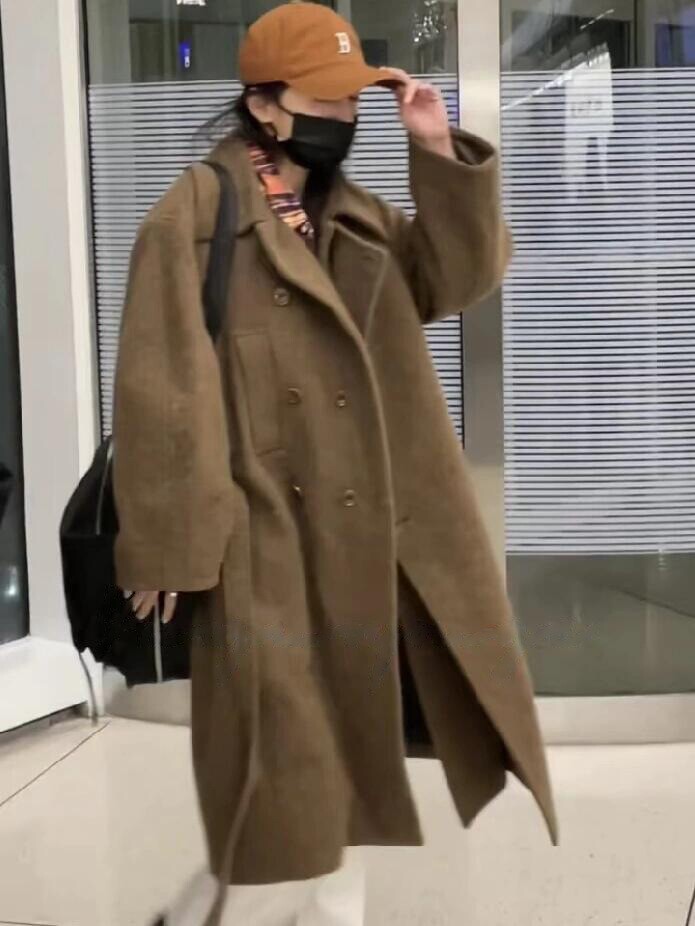 明星款羊毛大衣女25秋冬新款高级系带加厚长款毛衣大衣立领风衣