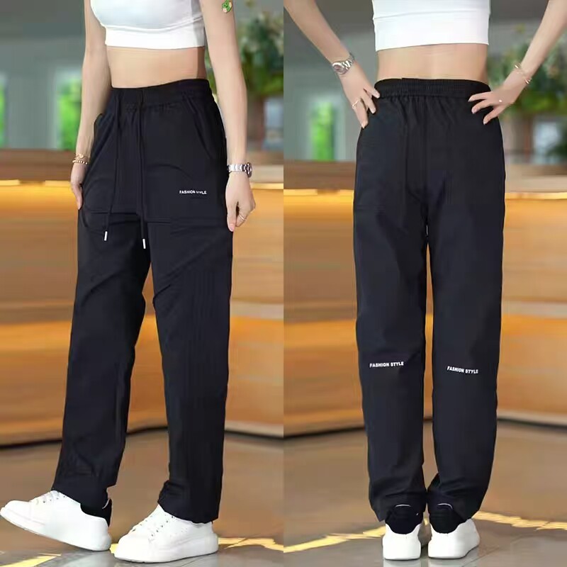 夏季潮流男士字母图案休闲裤户外透气宽松直筒裤运动速干薄款长裤