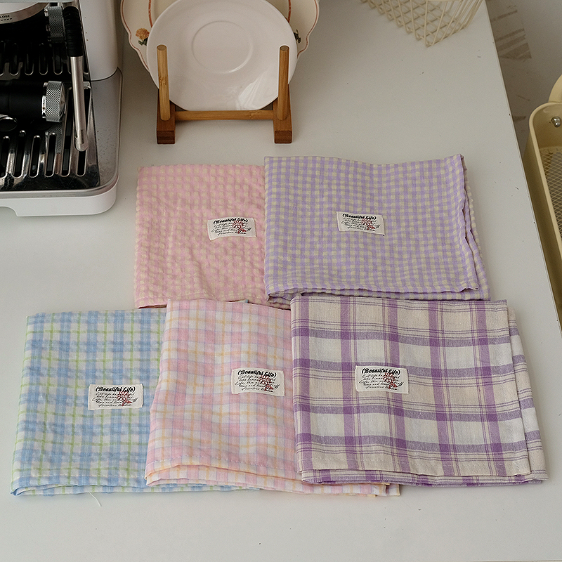 FHOME 粉紫格纹布艺餐垫餐巾隔热垫餐盘垫ins风美食拍照背景道具
