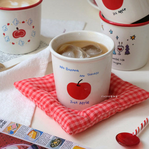 红色苹果陶瓷手握杯咖啡杯