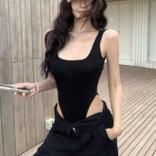美式辣妹露背低领带胸垫吊带背心女夏季外穿修身短款内搭连体上衣