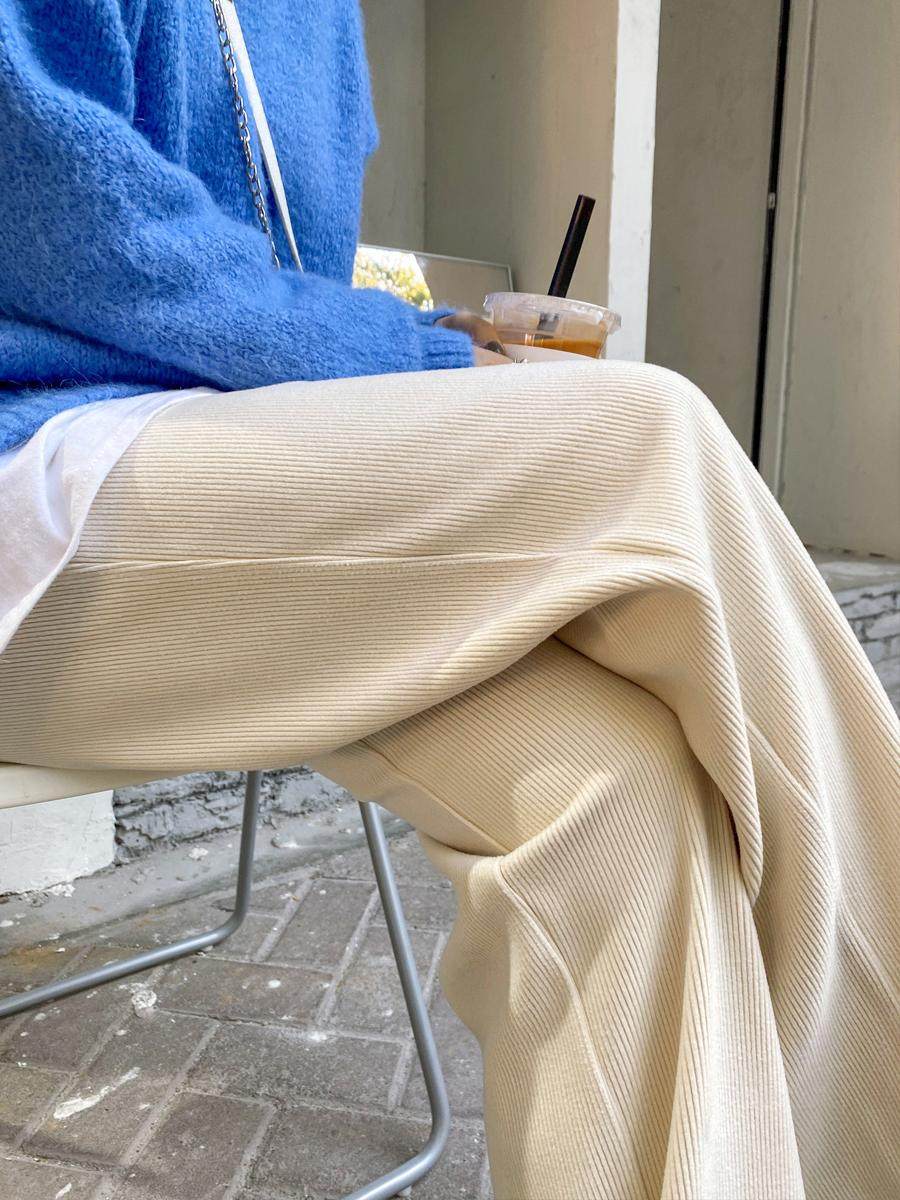 米白秋冬季加厚长裤高腰休闲裤子