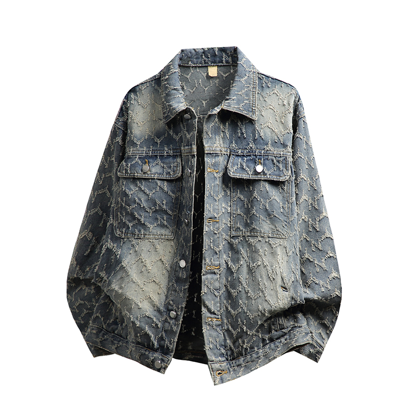 美式复古提花牛仔外套男女