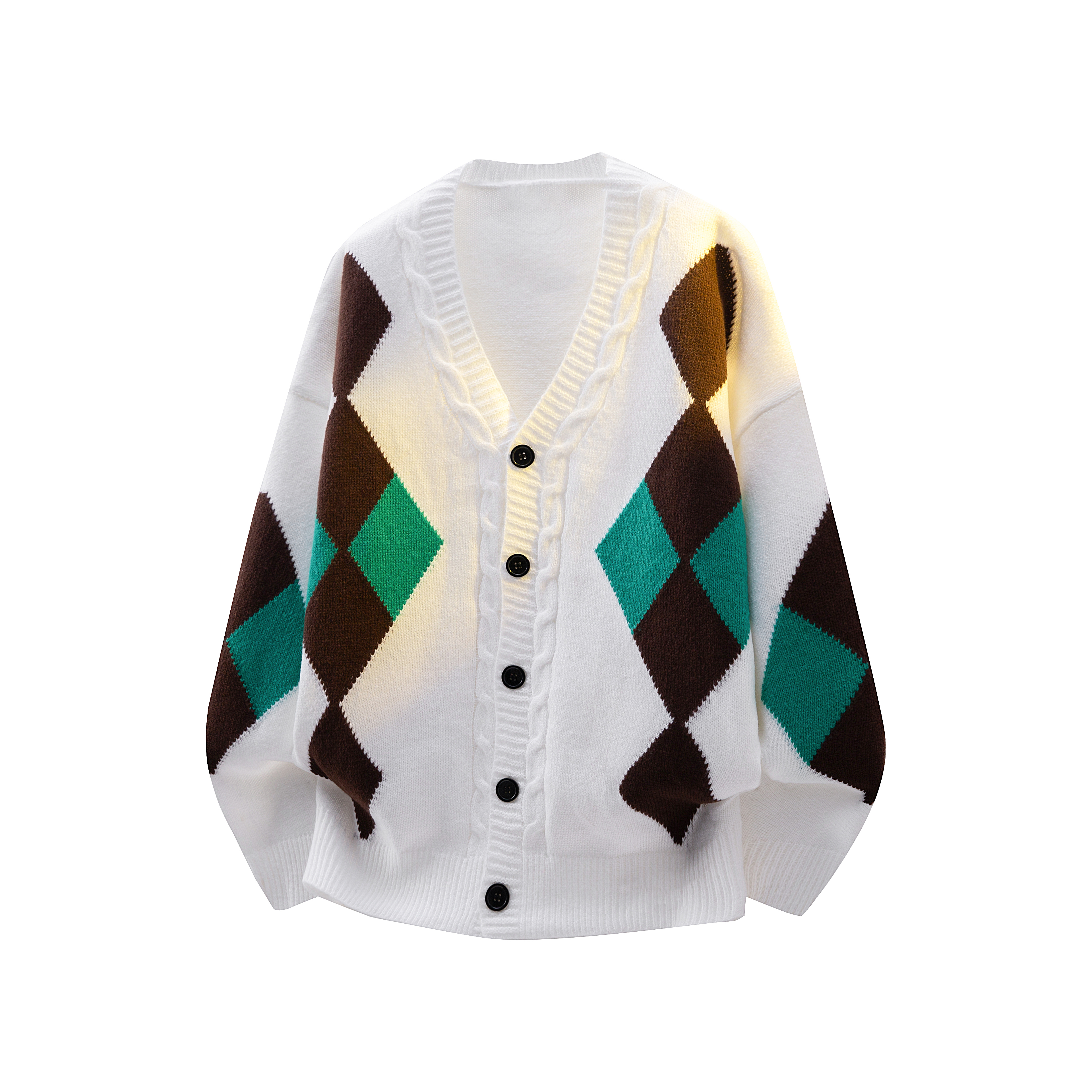 学院风菱形格针织开衫男女秋冬