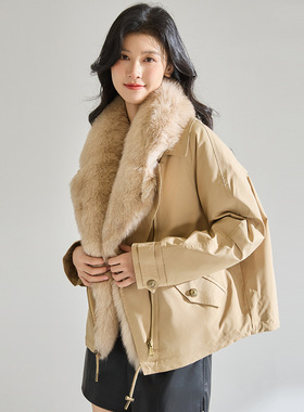 25冬季【轻奢大狐狸毛领鹅绒服】防风防泼水短款羽绒服外套29034