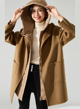 冬新内胆可脱卸绗棉马甲两件套双面呢羊毛大衣22137马甲22136