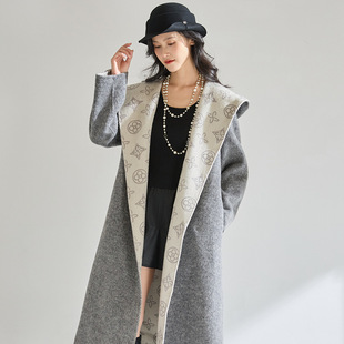 25秋冬新款《爱丁堡》老花双色绵羊毛双面呢老钱风连帽大衣29040