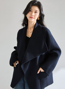 25冬季简约气质大翻领羊毛双面呢大衣髙级感通勤毛呢外套25641