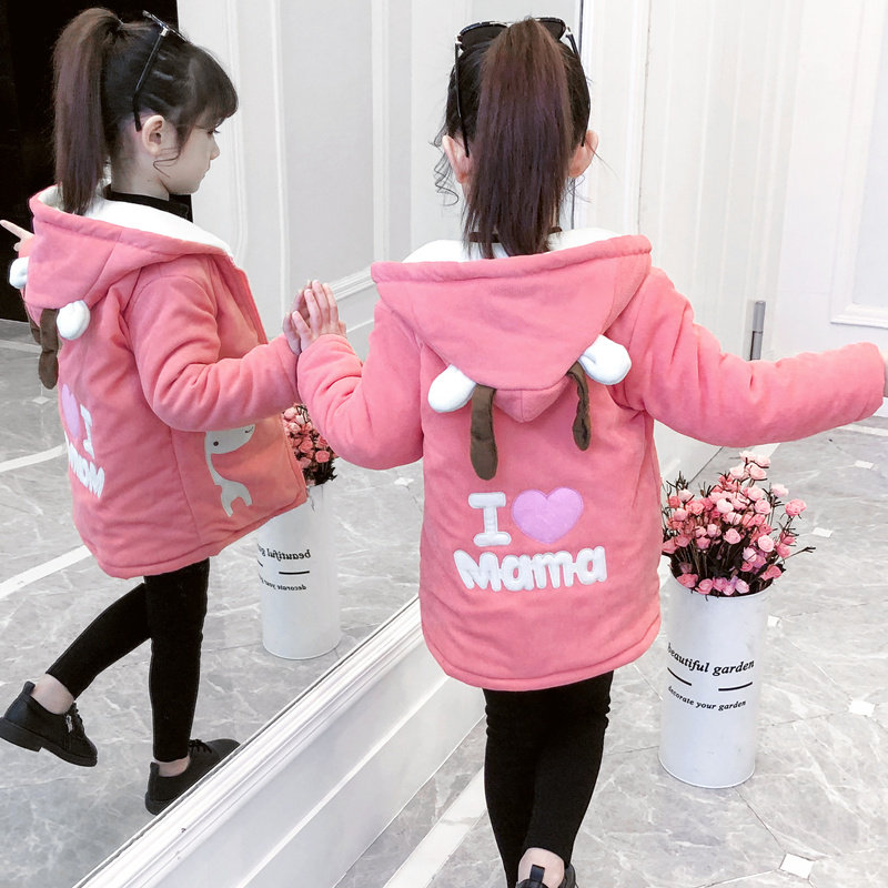 女童洋气加绒加厚外套中长款灯芯绒大衣风衣保暖棉服小女孩中大童
